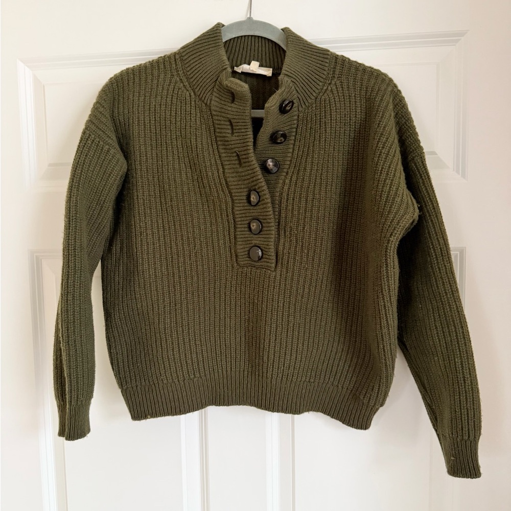 Sezane Lucas Sweater Ribbed Khaki Cotton Wool Sz S - Picture 2 of 11